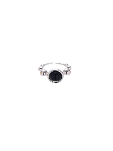 Style 1 Black Agate Brass Tiger Eye Geometric Vintage Band Ring