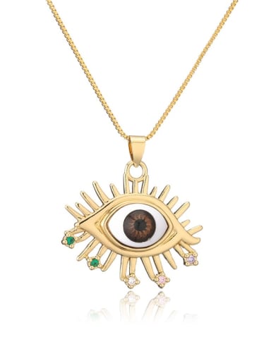 21018 Brass Enamel  Vintage Evil Eye Pendant Necklace