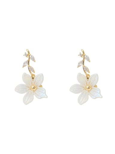 Brass Cubic Zirconia Flower Dainty Drop Trend Korean Fashion Earring