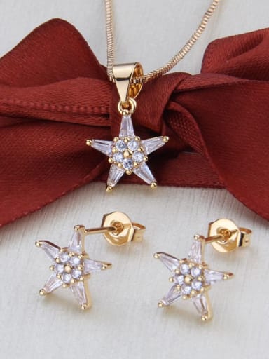 Brass Star Cubic Zirconia Earring and Necklace Set