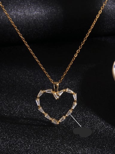 Copper Cubic Zirconia Heart Trend Flower C Shape Pendant Necklace