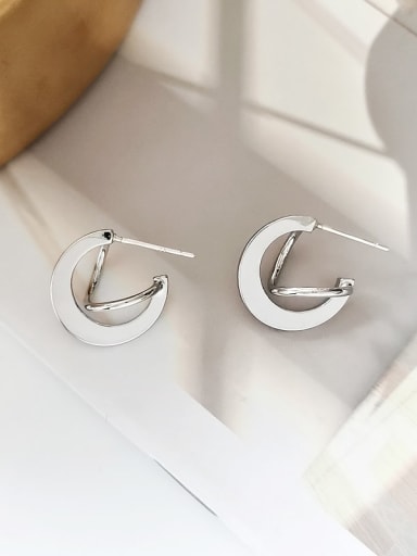 White K Copper Smooth Geometric Minimalist Stud Trend Korean Fashion Earring