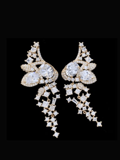 gold Brass Cubic Zirconia Wing Luxury Cluster Earring