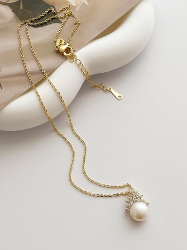 Brass Freshwater Pearl Crown Dainty Necklace