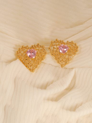 Brass Cubic Zirconia Heart Minimalist Stud Earring