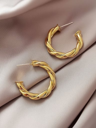 14k Gold  30mm Brass  Twist Geometric Vintage Hoop Earring