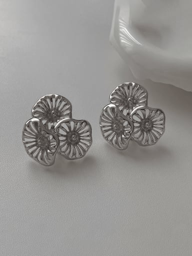 platinum Brass Flower Minimalist Stud Earring