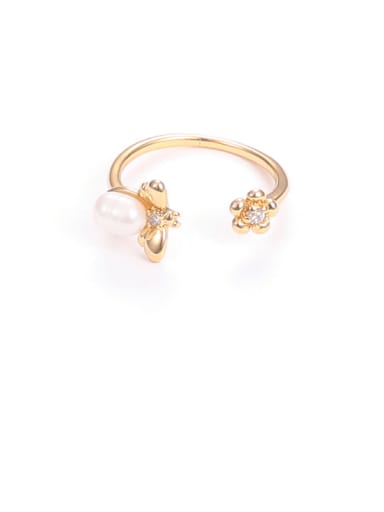 Brass Imitation Pearl Flower Hip Hop Band Ring