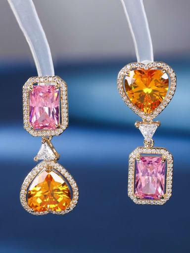 Pink square yellow love Brass Cubic Zirconia Heart Luxury Drop Earring