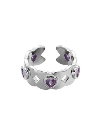 Purple Zircon Style Brass Cubic Zirconia Heart Vintage Band Ring