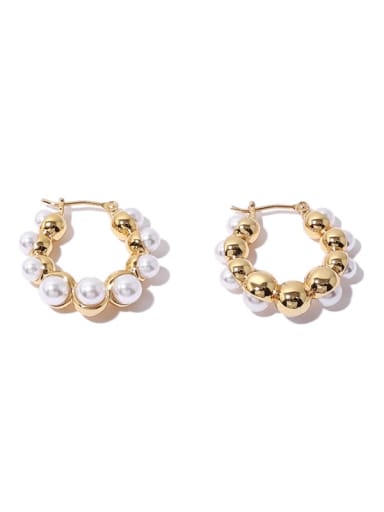 Brass Imitation Pearl Geometric Vintage Huggie Earring