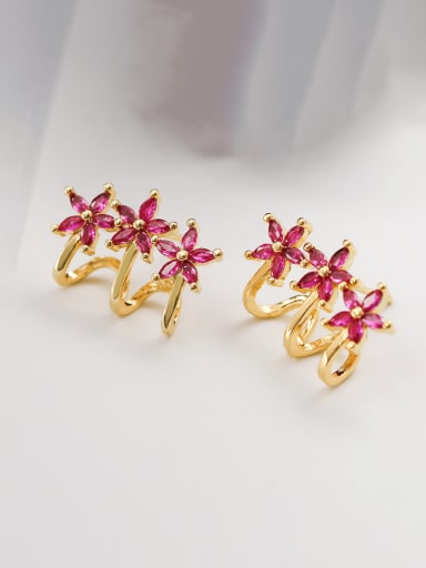 43584 Brass Cubic Zirconia Flower Vintage Stud Earring