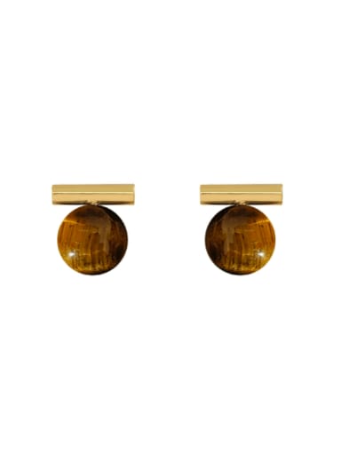Brass Tiger Eye Geometric Minimalist Stud Earring