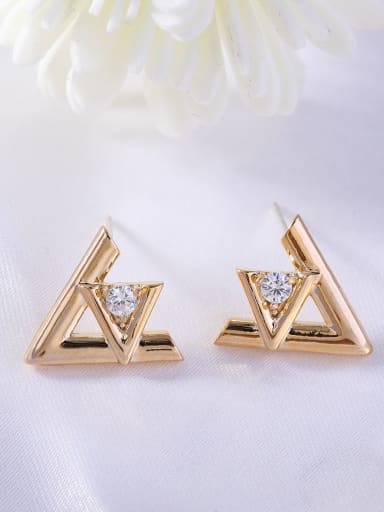 Brass Rhinestone Triangle Minimalist Stud Earring