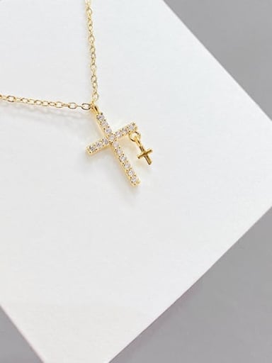 Gold X660 Brass Cubic Zirconia Cross Dainty Necklace