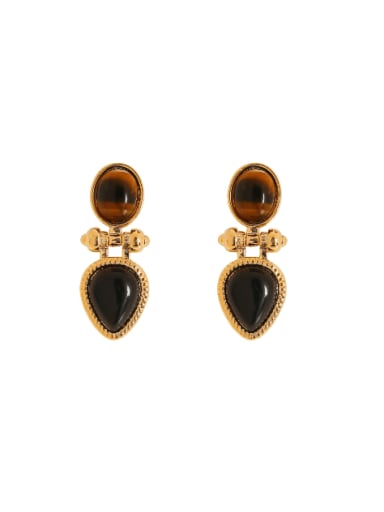 Brass Tiger Eye Water Drop Vintage Drop Earring