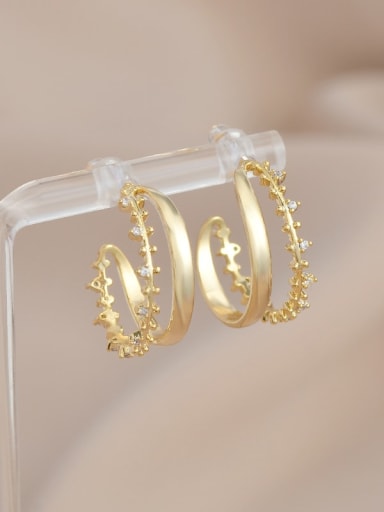 Gold ED65608 Brass Cubic Zirconia Geometric Trend Hoop Earring