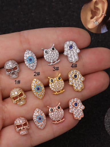 Brass Cubic Zirconia Owl Hip Hop Stud Earring(Single)