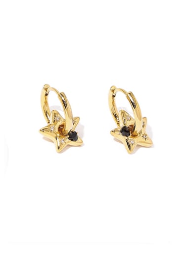 Golden Star Brass Rhinestone Star Vintage Huggie Earring