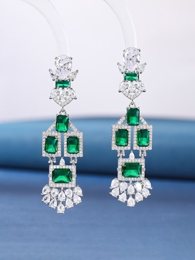 green Brass Cubic Zirconia Multi Color Geometric Luxury Cluster Earring