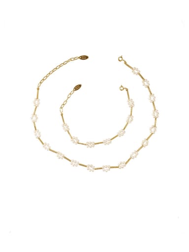 Brass Freshwater Pearl Flower Vintage Necklace