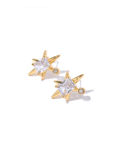 Brass Cubic Zirconia Star Vintage Stud Earring