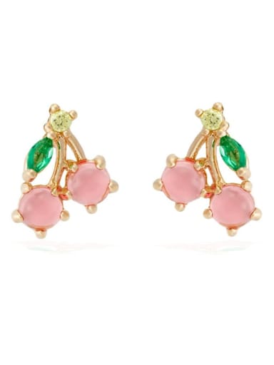 Pink cherry Brass Cubic Zirconia Multi Color Friut Cute Stud Earring