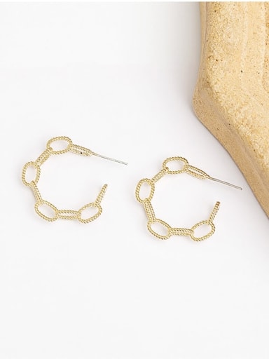 14K gold beaded Copper Hollow Geometric Minimalist Stud Trend Korean Fashion Earring