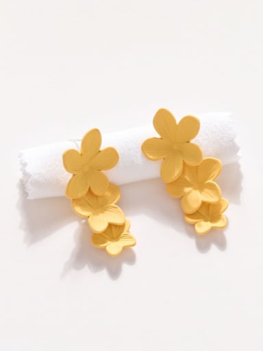 Brass Enamel Flower Minimalist Drop Earring