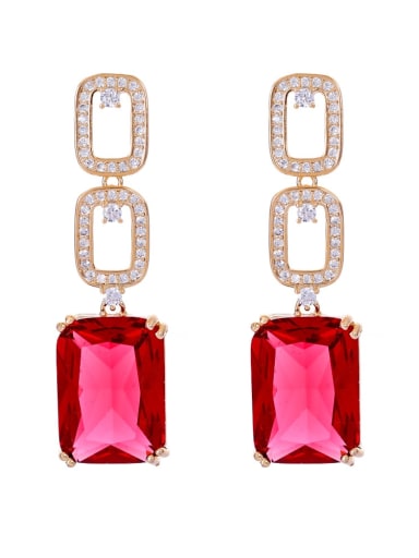 red Brass Cubic Zirconia Geometric Luxury Drop Earring