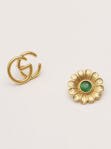 Brass Glass Stone  Minimalist Asymmetric geometric flower Stud Trend Korean Fashion Earring