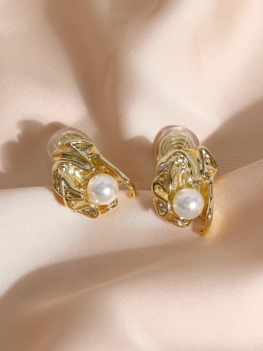 Brass Imitation Pearl Irregular Vintage Clip Earring