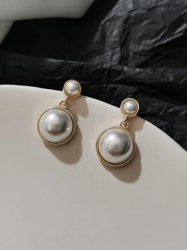 14K gold Copper Imitation Pearl Geometric Minimalist Stud Trend Korean Fashion Earring