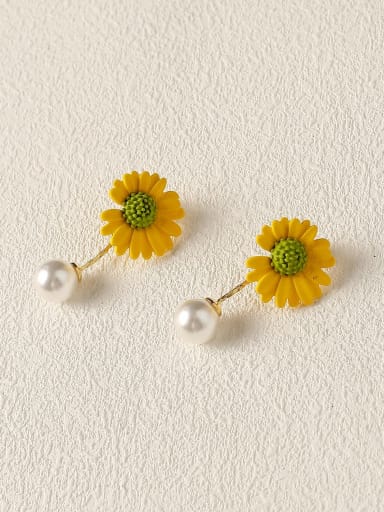 Brass Imitation Pearl Enamel Flower Cute Drop Trend Korean Fashion Earring