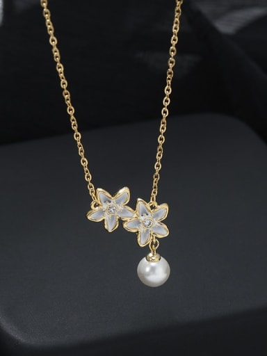 XL64004 Brass Cubic Zirconia Flower Minimalist Necklace