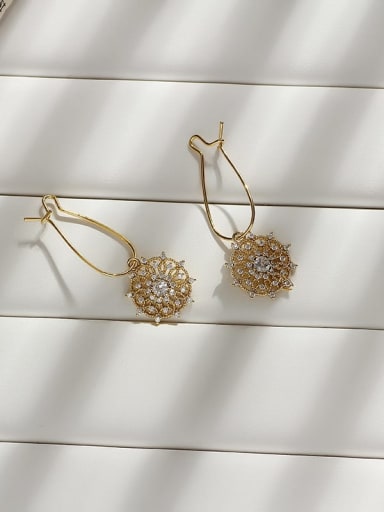 Copper Cubic Zirconia Flower Minimalist Huggie Trend Korean Fashion Earring