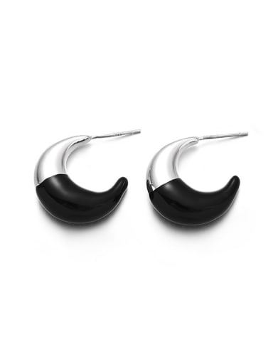 Black Drip Oil Edition Brass Enamel Geometric Minimalist Stud Earring