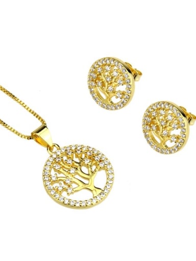 Brass Cubic Zirconia Minimalist Tree Earring and Necklace Set