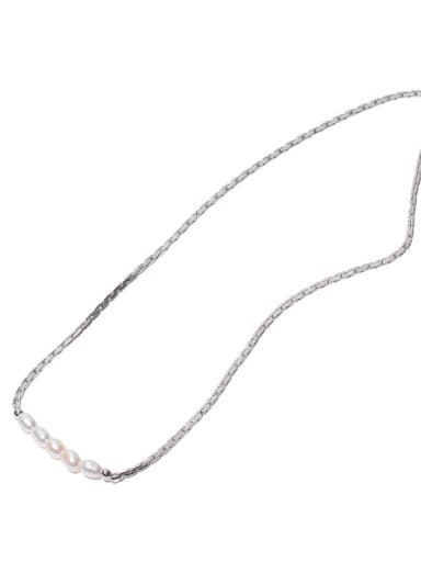 Brass Freshwater Pearl Geometric Minimalist Necklace
