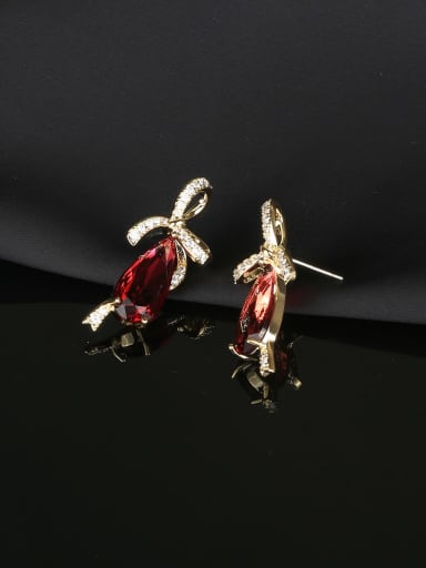 red Brass Cubic Zirconia Water Drop Luxury Cluster Earring