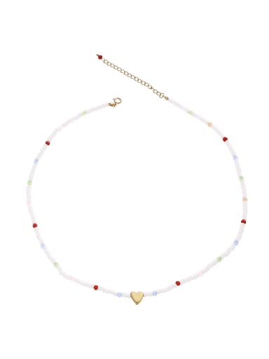 Rice bead necklace Titanium Steel Imitation Pearl Heart Minimalist Necklace