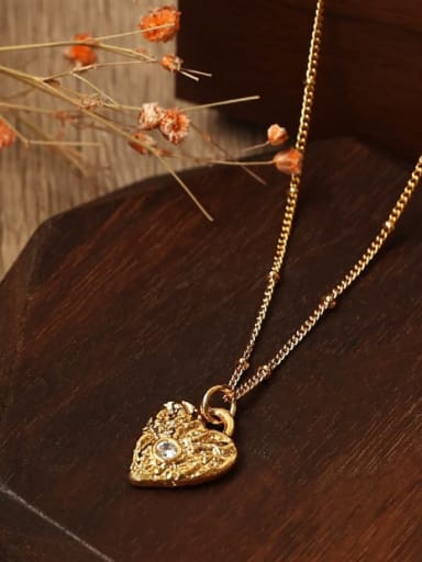 Brass  Cubic Zirconia Heart Vintage Necklace