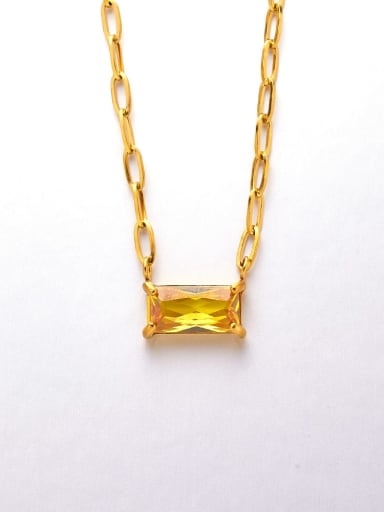 Golden +yellow Titanium Steel Cubic Zirconia Geometric Minimalist Necklace