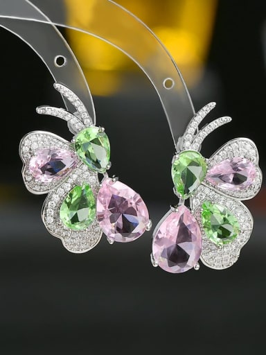 Steel color ED66455 Brass Cubic Zirconia Butterfly Dainty Stud Earring