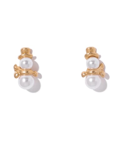 Brass Imitation Pearl Irregular Cute  Snowman Stud Earring