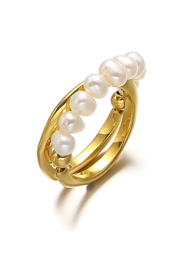Brass Imitation Pearl Irregular Minimalist Stackable Ring