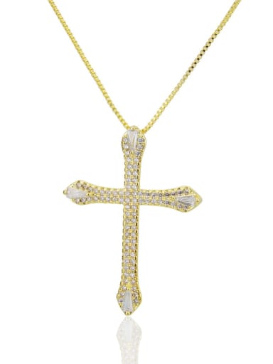 Brass Cubic Zirconia Cross Pendant Necklace