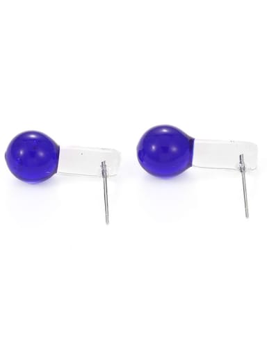 Blue Earrings Hand Glass Clear Round Ball Minimalist Stud Earring