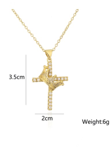21993 Brass Cubic Zirconia Cross Vintage Regligious Necklace
