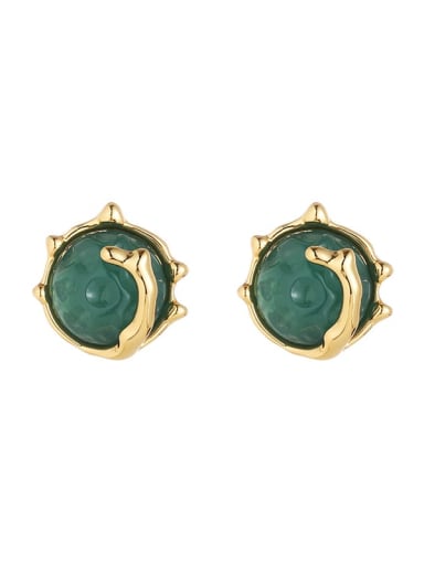 Brass Natural Stone Round Vintage Stud Earring